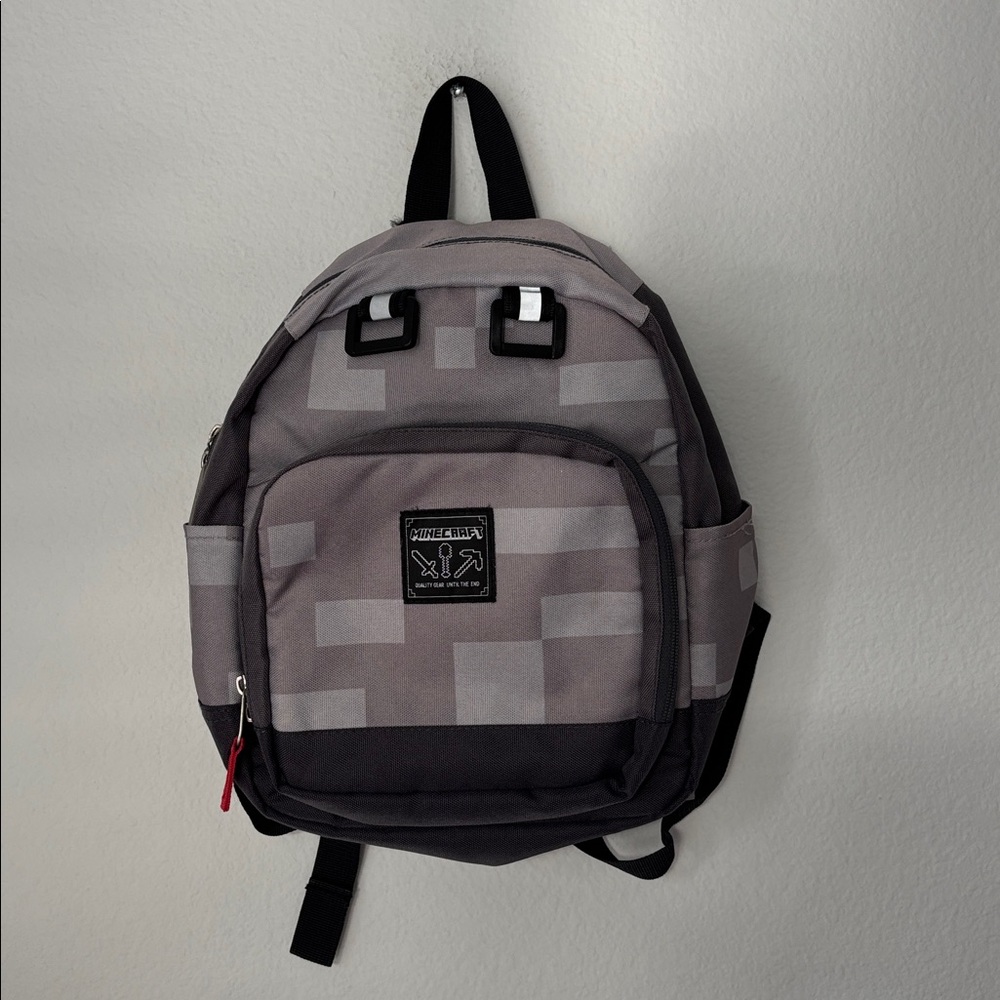 Minecraft Jinx Gray Stone Geometric Mini Backpack with pickaxe ⛏️ design on back